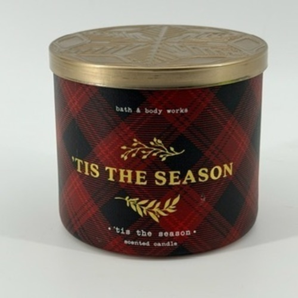 Bath & Body Works Tis The Season 3-Wick Scented Candle 14.5oz Red Plaid Holiday‎ - Picture 2 of 6